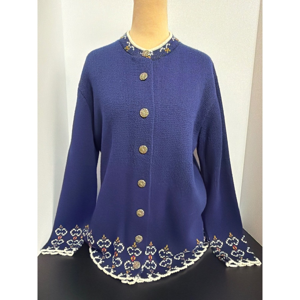 VTG Jersild Blue Nordic Cardigan Sweater Size 40 Made in USA Fair Isle Ornate